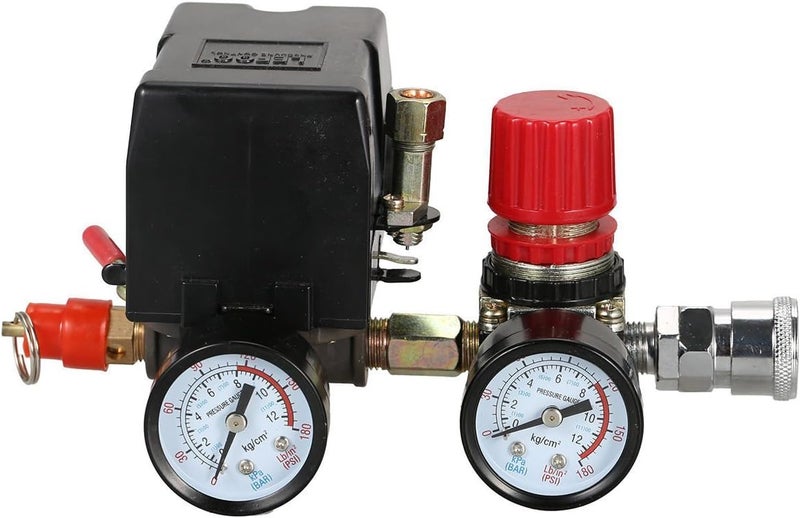 Secbolt Pressure Switch Manifold Regulator Gauges Air Compressor Pressure Switch Control Valve 90-120PSI (American Pattern) - Image 5